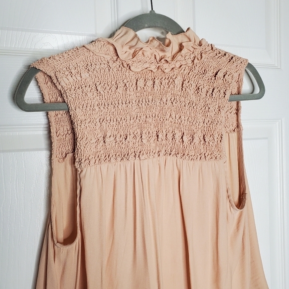 Free People Revolve Ruffle Me Up Pink Button Front Smocked V Neck Tank Top - Picture 6 of 8